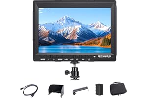 FEELWORLD FW759 7-inch IPS On-Camera Field Monitor Bundle with 2200mAh Battery & Carry Case, 1280x800 FHD, 4K HDMI in&Out, Ultra-Thin Design, Waveform Peaking Focus for DSLR & Camcorder Use