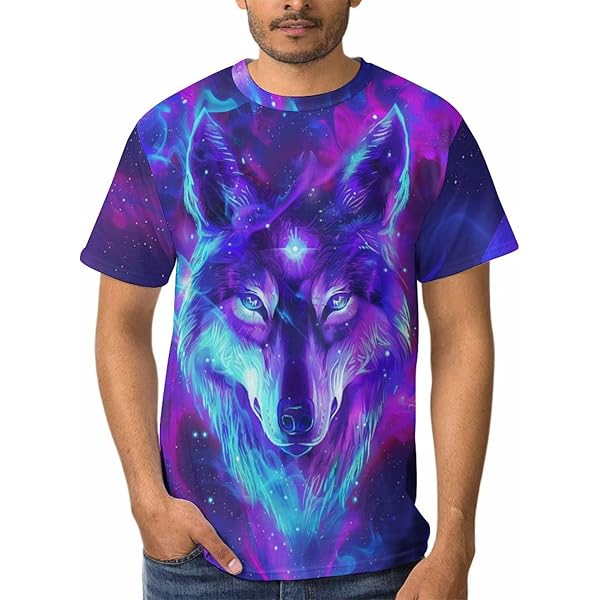 Galaxy Wolf Men's Shirts T-Shirts Crew Neck Casual Fashion Unisex