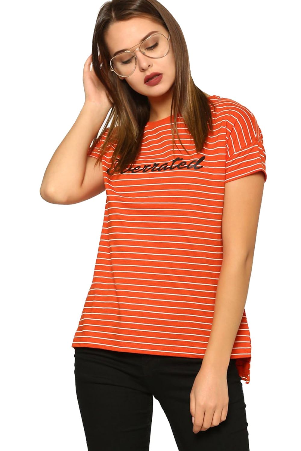 abof women's striped regular fit t-shirt