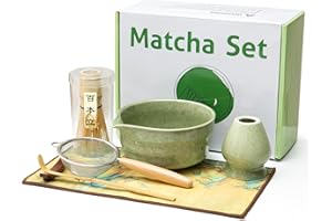 Fagalil Matcha Whisk Set, 7Pcs Matcha Tea Set with with Bamboo Whisk Ceramic Bowl Scoop and Holder Traditional Matcha Starter