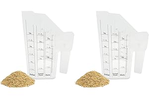 THAROS DISTRIBUTION Clear Plastic Feed Scoop with Measurement Markings, Durable Sturdy Handle, Reusable Pellet Scoop for Horse Goat Sheep Cattle Stable Feeding, Large (2)