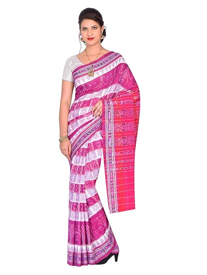 ODISHA HANDLOOM Womens Sambalpuri Cotton Saree With Blouse Piece (OHAUG2019-106_White)