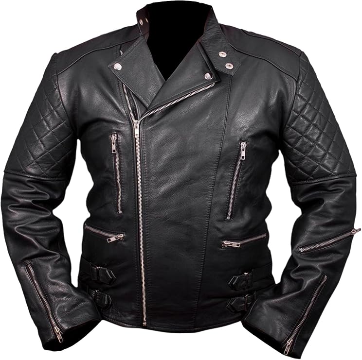 Brando Biker Leather Jacket, Quilted Design Leather Jacket Amazon.co