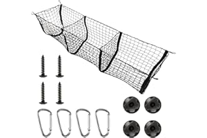 Amiss Heavy Duty Mesh Cargo Net, 3 Pocket Trunk Bed Storage Organizer Compatible for SUV, Car, Pickup Truck Bed, Etc.with 4 Metal Hooks (11.8×11.8×47.3 Inch), Black