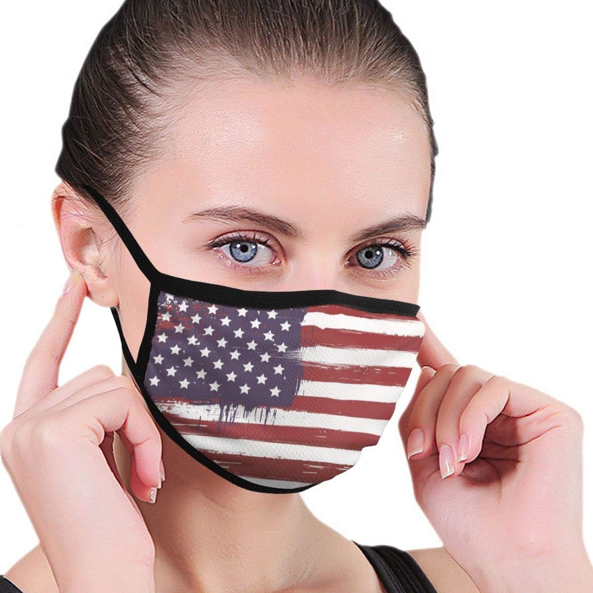 Painted American Flag (2) Fabric Half Face Mask Mouth Masks with Earmuffs Anti Dust Anti Haze Windproof Mask