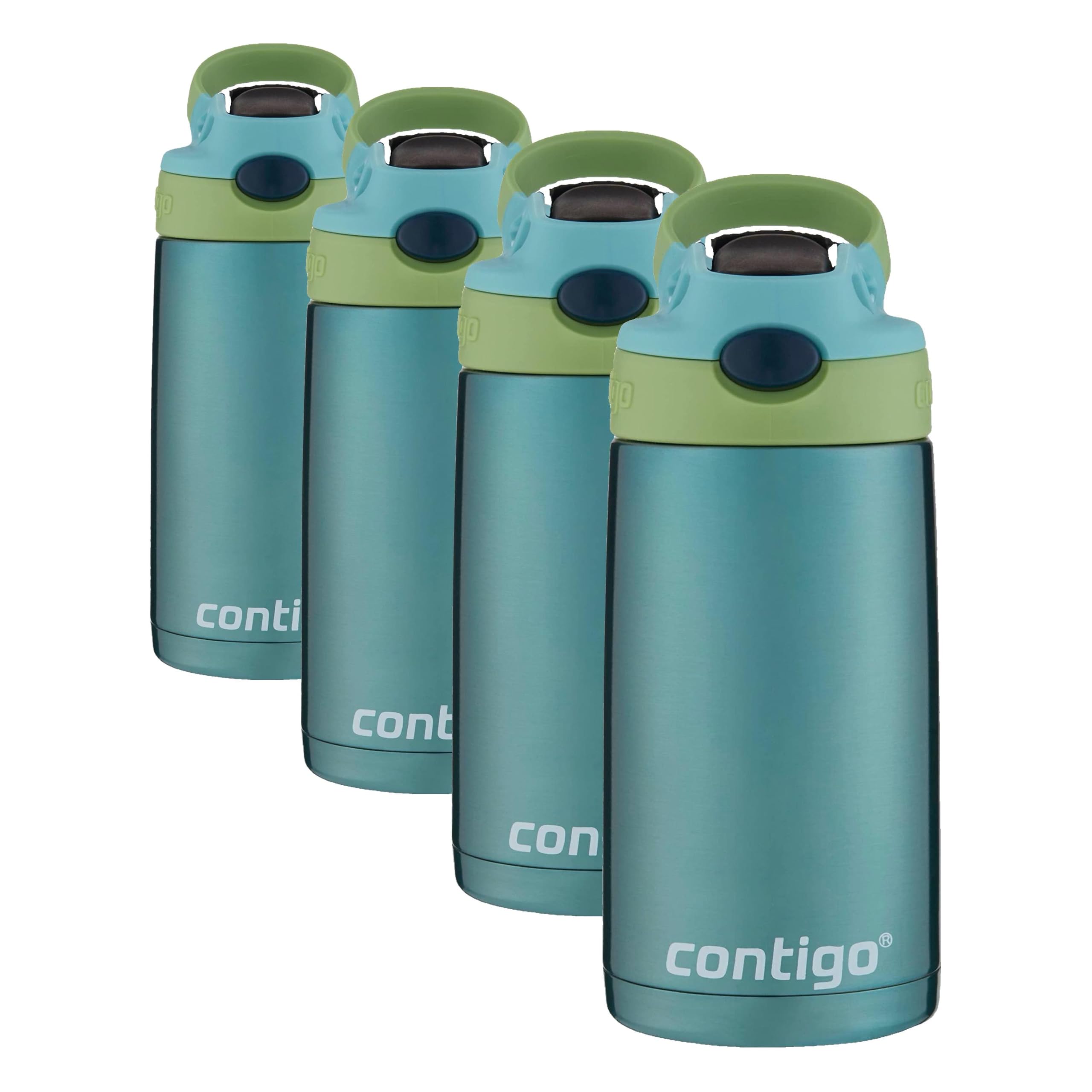 Contigo Kids Stainless Steel Water Bottle with Redesigned AUTOSPOUT Straw, 13oz, Green and Blue, Easy Clean, BPA Free (Pack of 4) Image