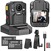 Tarkonn Body Camera with Audio and Video Recording, 4K/2160P Body Cam, 2PCS 1950MAH Batteries, Night Vision, GPS Enabled, 128G Police Body Worn Camera