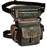 Handadsume Water Resistant Canvas + Leather Motorcycle Travel Fanny Waist Pack Drop Thigh Leg Bag Pouch For Men Women FB913-5