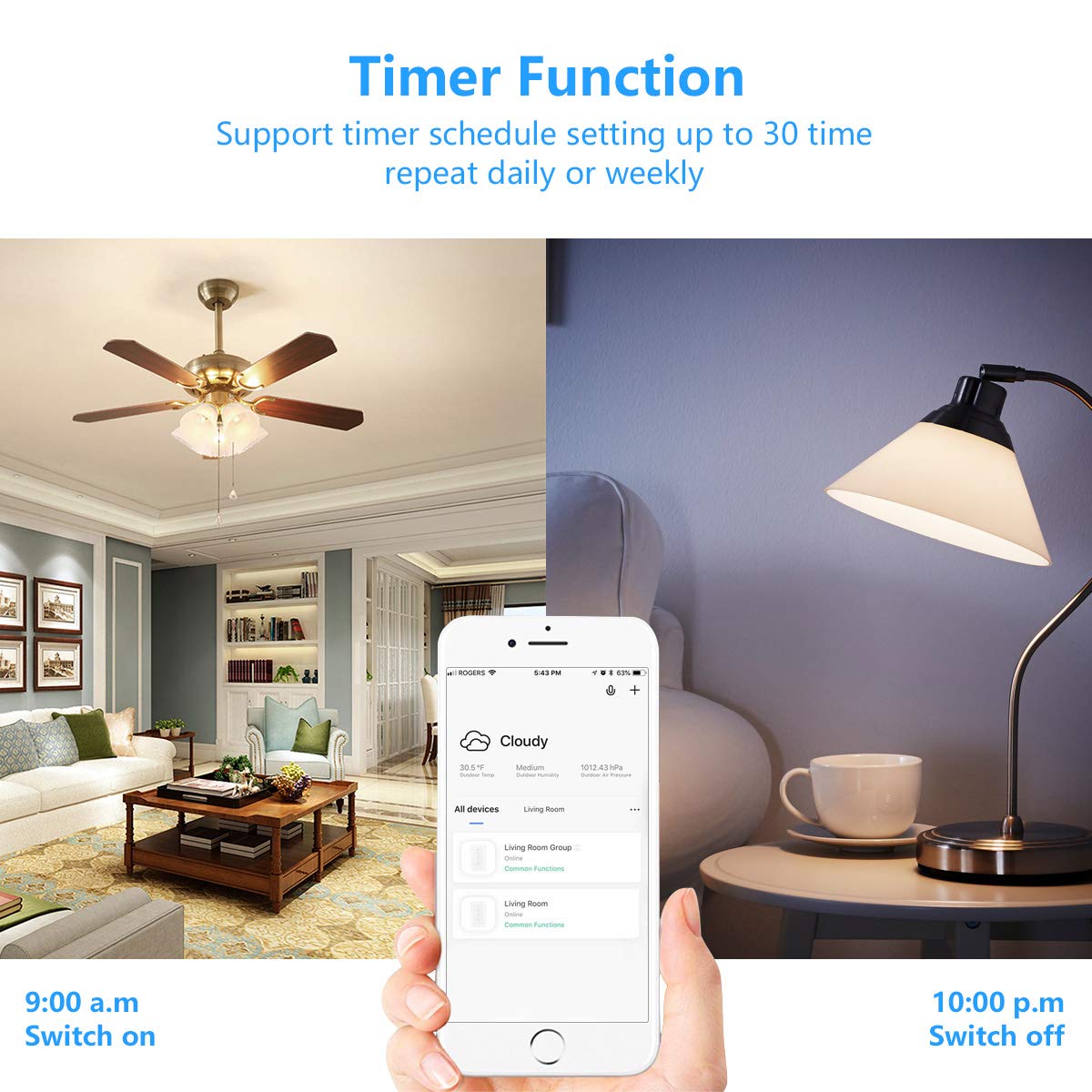 Smart Light Fan Switch, WiFi Ceiling Fan Speed Controller Fan Light Timer APP/Voice/Touch Control Compatible with Alexa and Google Home