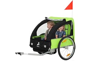 Aosom 2 Seat Bike Trailer for Kids Double Baby Toddler 80lbs Load w/Steel Frame, 5-Point Safety Belts, Universal Bicycle Conn