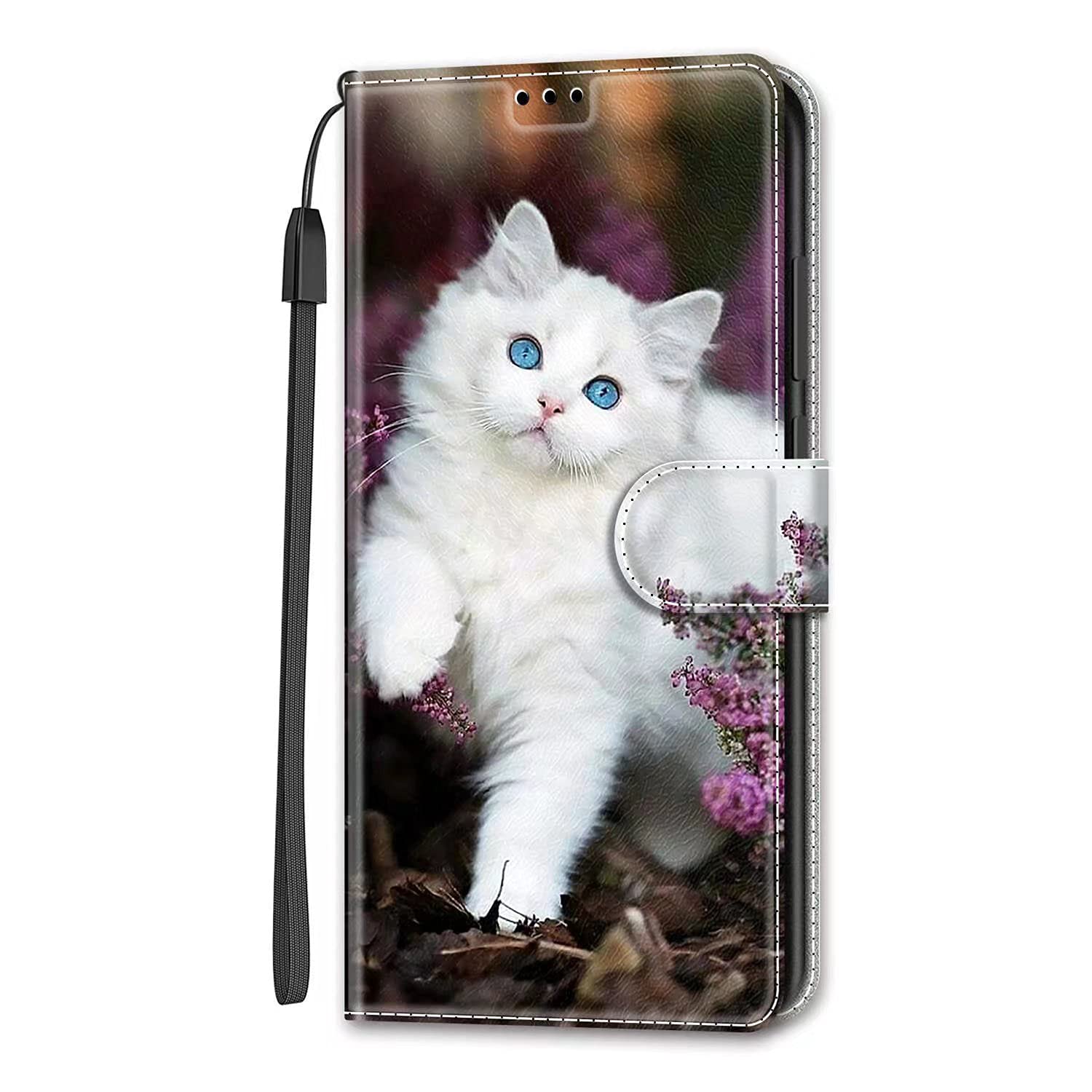 Dfjhure Motorola Moto G04/G24 Case Leather Flip Wallet Phone Case Cover Silicone Shockproof Bumper Cover Stand View Cover with Card Slots Phone Case For Motorola Moto G04/G24- White cat