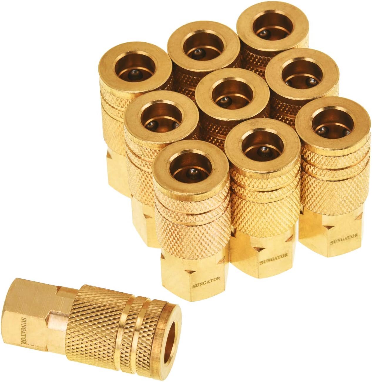 SUNGATOR 1/4-Inch Brass Female Industrial Coupler, 10-Pack NPT Female Quick Connect Air Coupler with Storage Case - - 