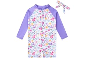Kinber Baby Girls Swimsuit Toddler One Piece Zip Up Bathing Suit Long Sleeve Rash Guard Swim Suit 12M-4T