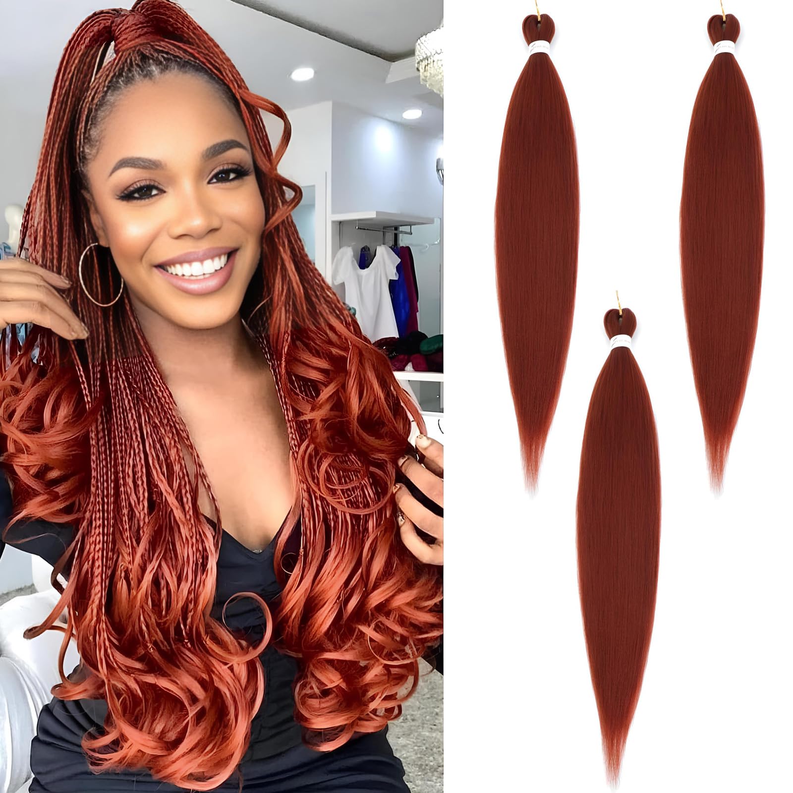 Easy Braid Pre stretched Braiding Hair Extensions - 26 Inch 3Packs Braiding Hair Soft Yaki Texture Crochet Synthetic Hair for Woman Hot Water Setting Crochet Braiding Hair Extensions (350#) — image 1
