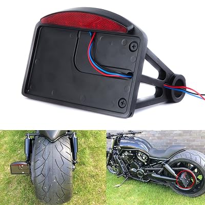 Universal Motorcycle Tail Mount License Plate Bracket With LED Brake Light – Fits Harley Chopper, Black