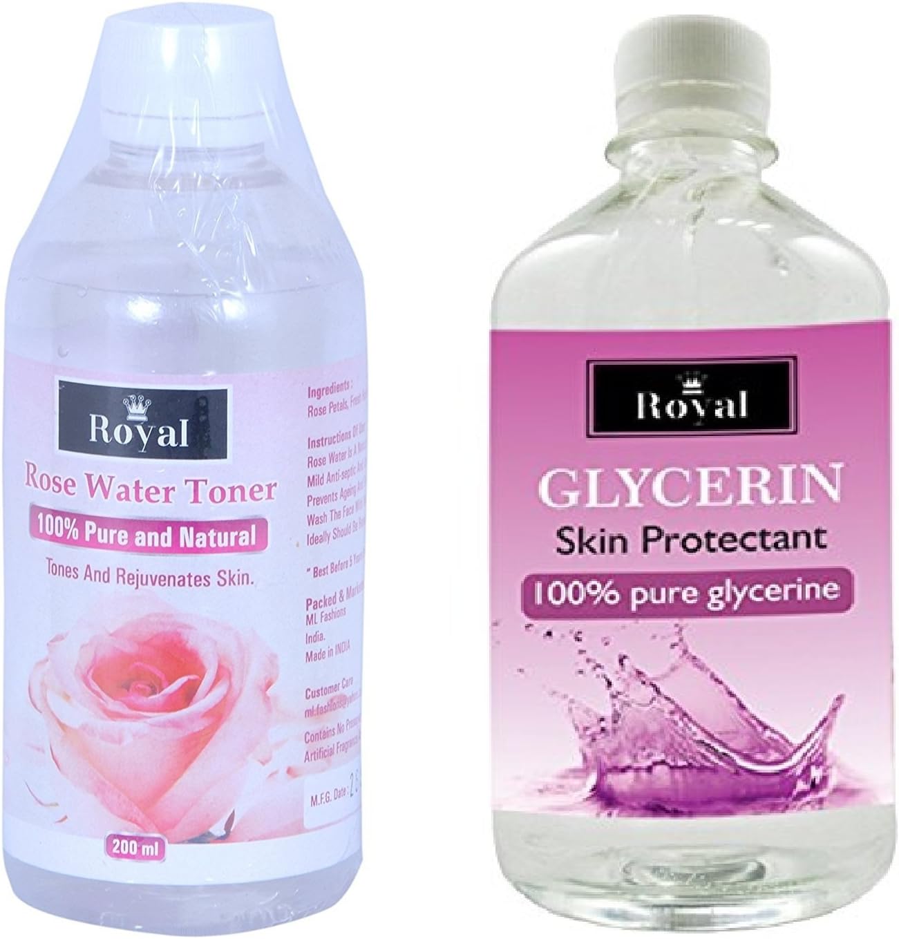 Royal 100% Pure Rose Water (200 ML) with Glycerine (200GR)