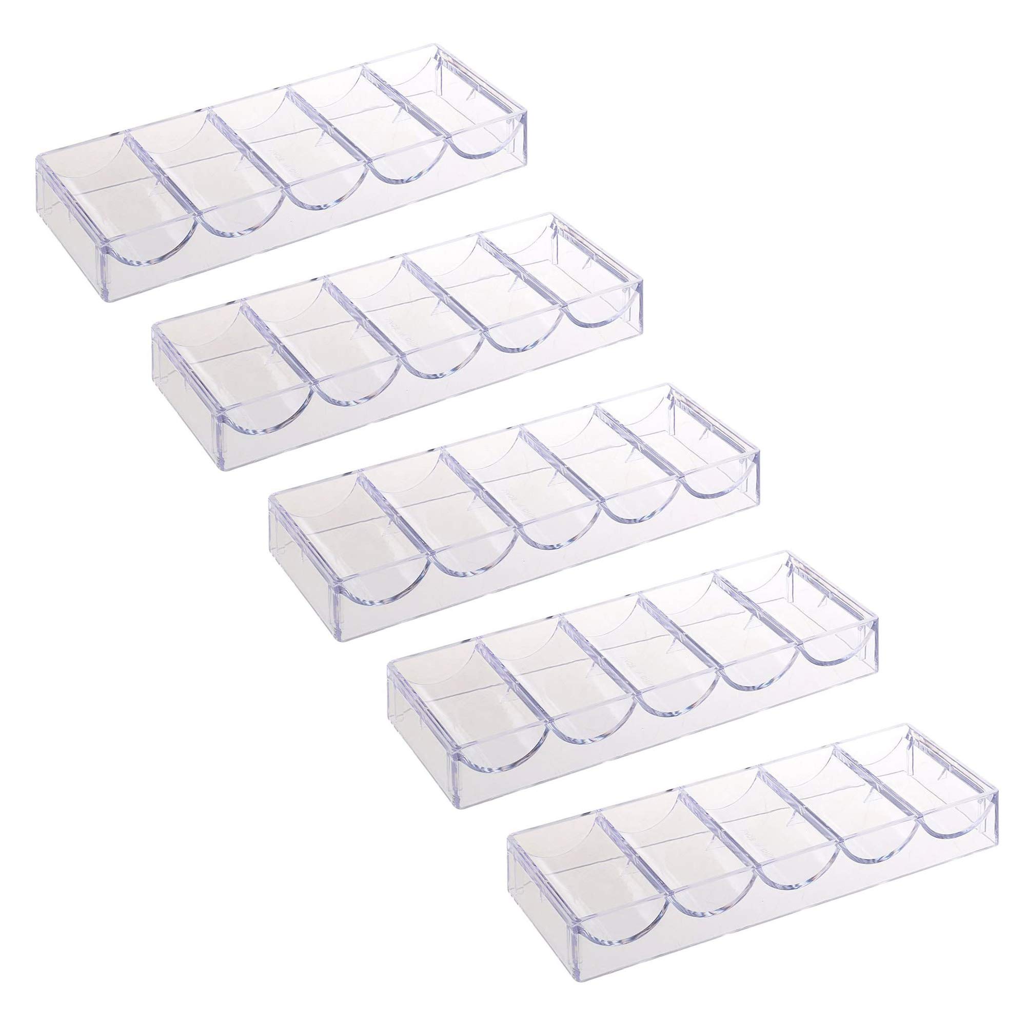 POFET 5pcs Acrylic Poker Chips Tray 100 Chips Storage Case for Party Home Casino Game 20.5 x 7.8 x 2.8cm without cover