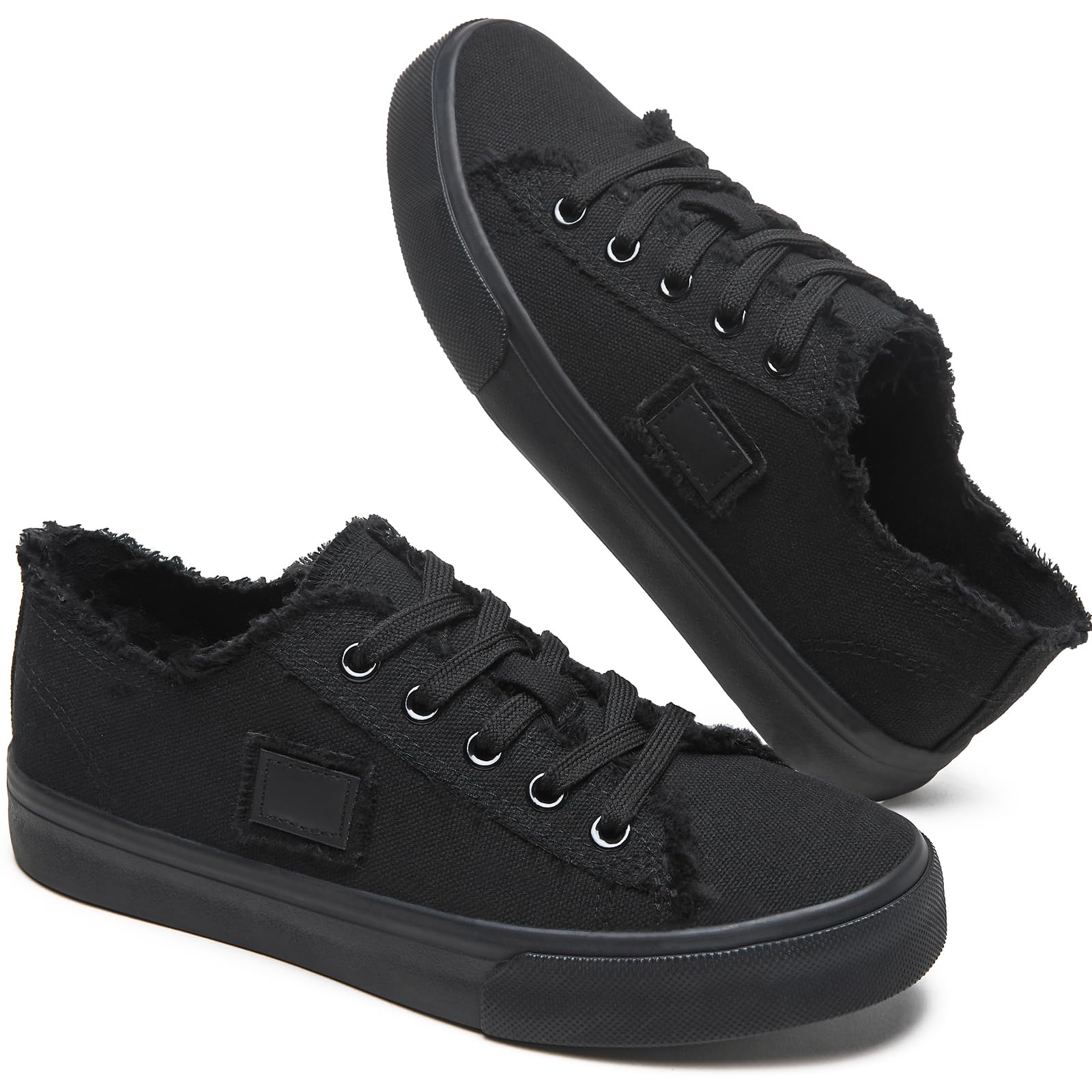 Photo 1 of Size 9.5. BENPAO Women's White Canvas Fashion Sneakers - Comfortable Casual Tennis Shoes, Low Top Walking Shoes (Full Black, US9.5)
