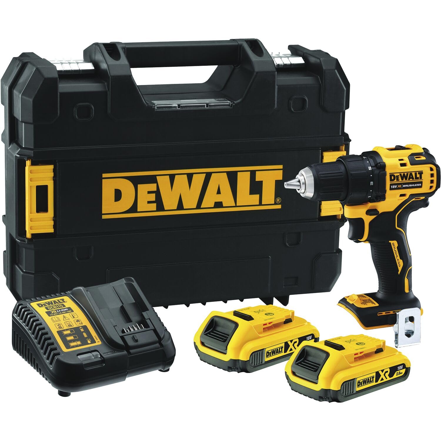 DEWALT 18V XR Brushless Drill Driver with 2 2Ah Lithium Ion batteries and charger, DCD708D2T-QW