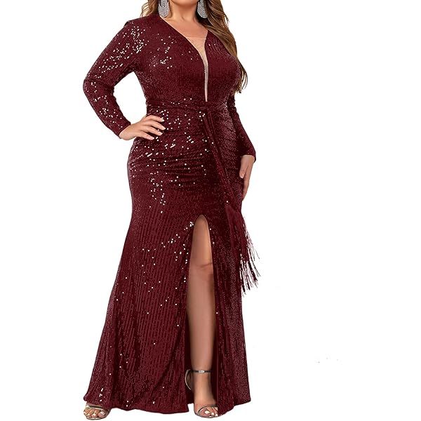Amazon.com: EUMI Bridesmaid Dresses Long Burgundy Sequin V Neck Wedding  Party Gowns : Clothing, Shoes & Jewelry