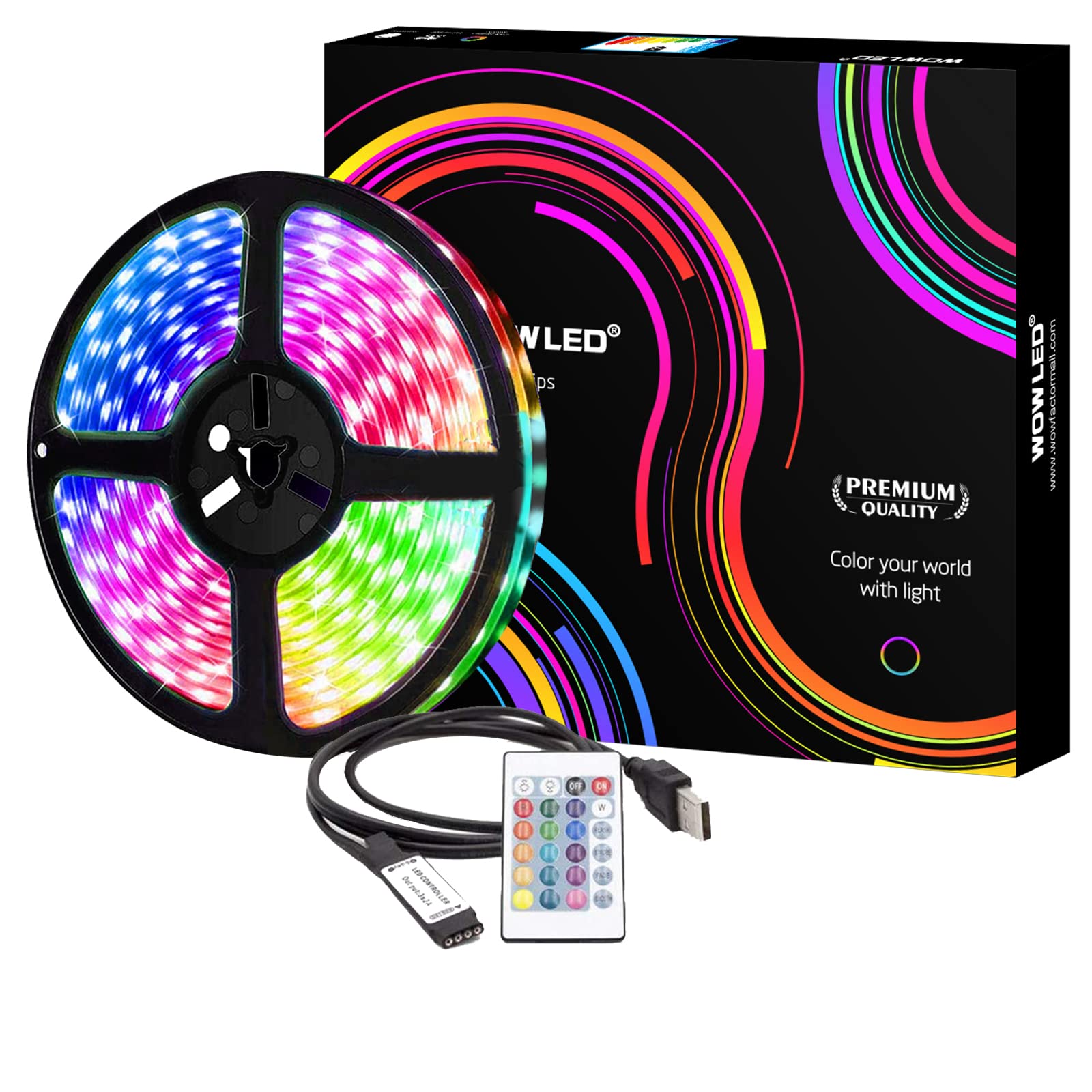 WOWLED RGB LED TV Backlight 2M 60LEDs USB Powered Multi Color SMD 5050 Lights Strip Kit with 24 Key Remote Control for Flat Screen TV, PC Monitor, Party Decor