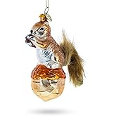 Playful Squirrel on Acorn Blown Glass Christmas Ornament