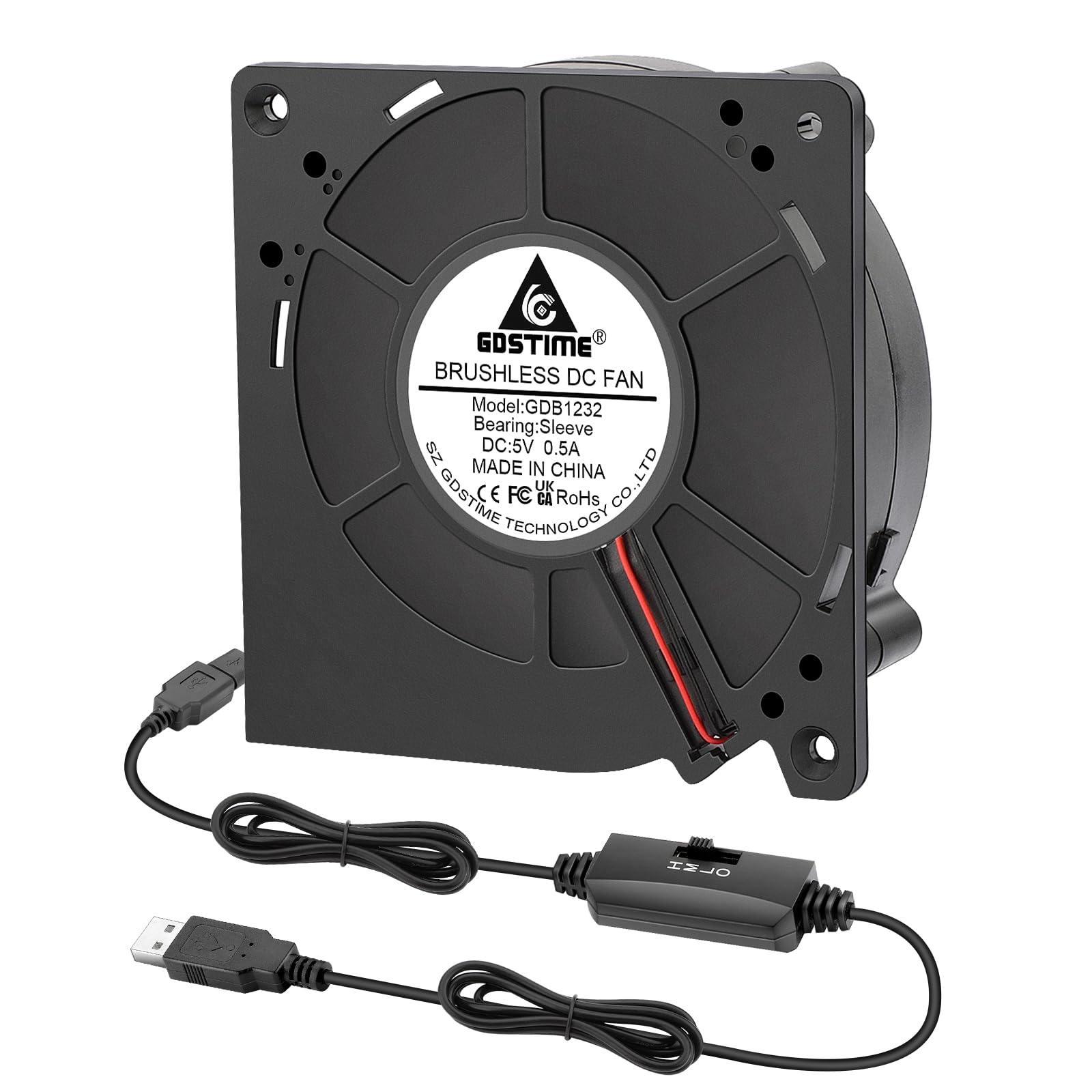 GDSTIME 120mm Blower Fan 5V USB Powered with 3-Speed Adjustable Controller 120 x 32mm Centrifugal Blower for TV GPU Network Switches Receivers DVR Xbox Cooling Air Circulation or Inflation