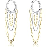 FILMOON Tow Tone Hoop Earrings Heart Mixed Metal Earrings for Women Huggie Hoops Dainty Minimalist Funky Jewelry