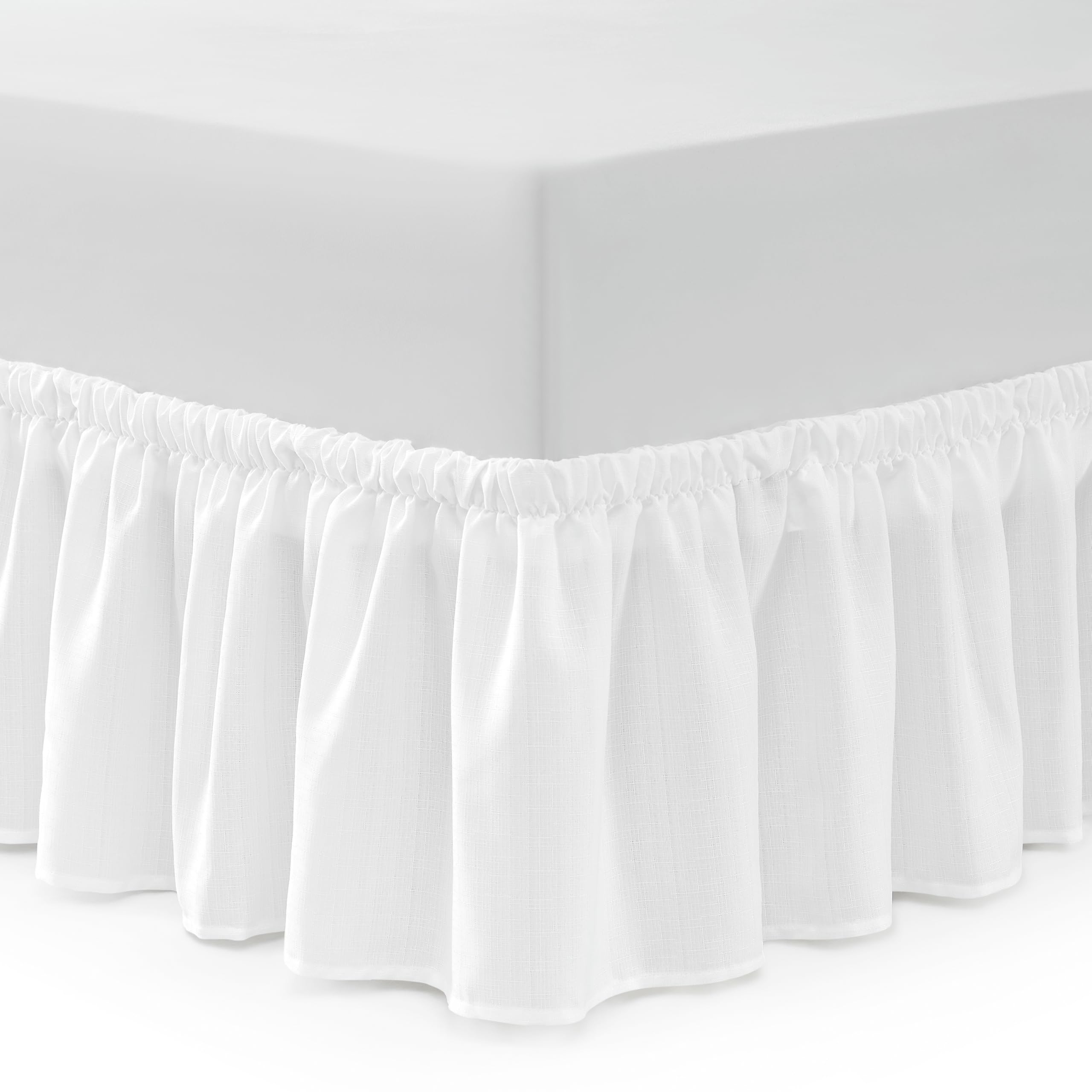 Photo 1 of Casual Living Bed Skirt Wrap Around Ruffled Style Box Spring Cover Bed Skirts for Bedroom Decor Machine Washable Premium Bedding 15-Inch Drop Elastic Dust Ruffle, King/California King, White