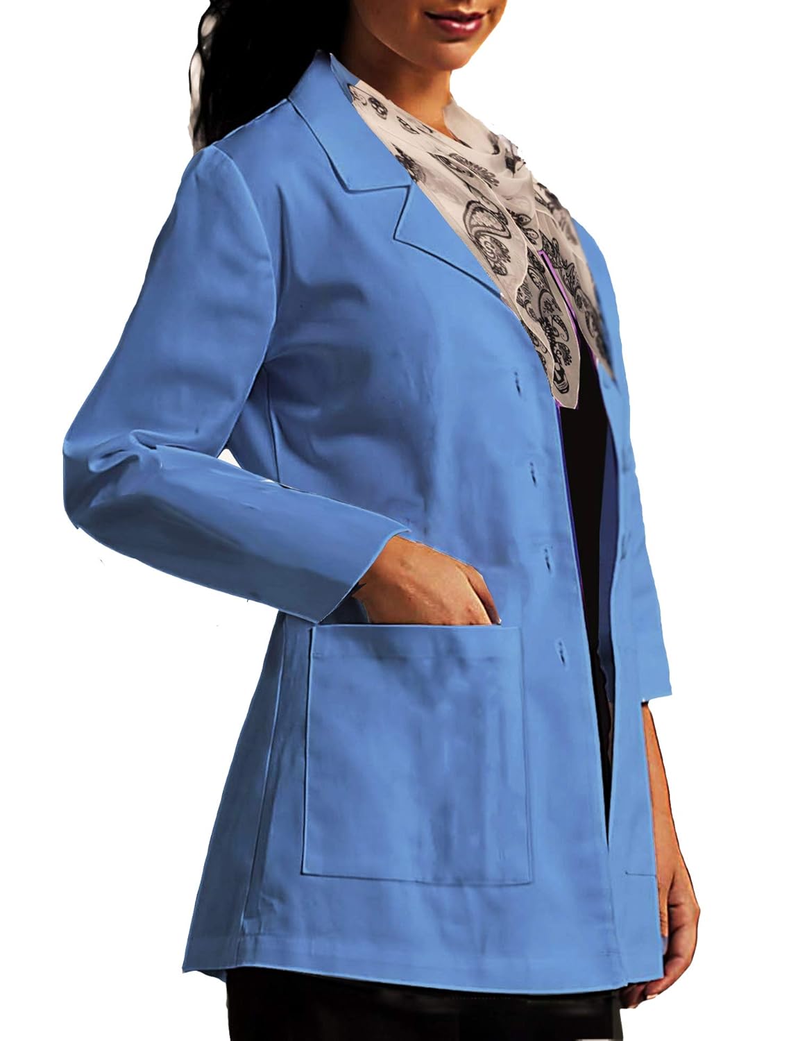 vivy shawl collar long sleeve doctor apron & lab coat for women