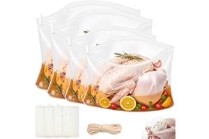HUAKENER Turkey Brining Bags Kit, 26"×22" and 19"×23", Double Zipper Seal Thickened Brine Bags, with Cotton Rope and Spice Ya
