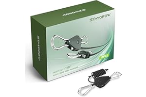 STAYGROW 12-Pack 1/8” Adjustable Rope Hanger, Heavy Duty Ratchet Tie Down Strap with Reinforced Metal Gear, Ratcheting Pulley