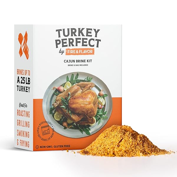 FIRE & FLAVOR CAJUN TURKEY BRINE KIT – INCLUDES BAG AND POULTRY SEASONING FOR ROASTING, GRILLING, SMOKING, AND FRYING BIRDS UP TO 25 LBS