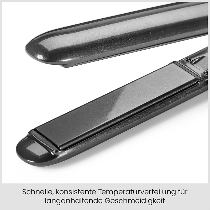 Titanium Shine Glätteisen – Titan-Keramik-Gleittechnologie, 5 Temperatureinstellungen 150–230°C, Weltweite Nutzung, Silber, ST260E