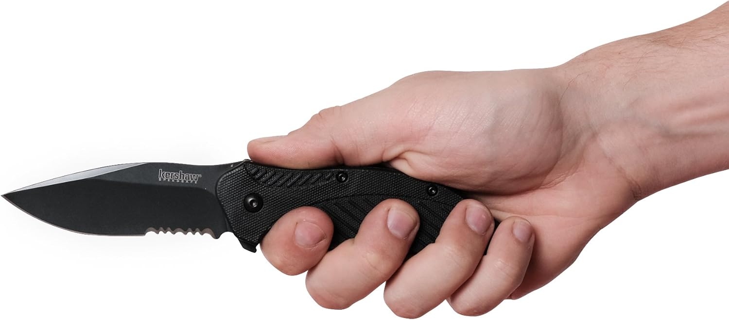 Kershaw Clash Pocket Knife, Black Serrated (1605CKTST); 3.1” Stainless Steel Blade with Black-Oxide Coating; Glass-Filled Nylon Handle with SpeedSafe Opening and Reversible Pocketclip; 4.3oz : Hunting Knives : Sports & Outdoors