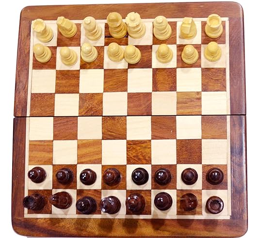 Wooden Handmade Standard Classic Chess Board Game Small Chess Pieces Foldable Size 12 inches (Non-Magnetic)