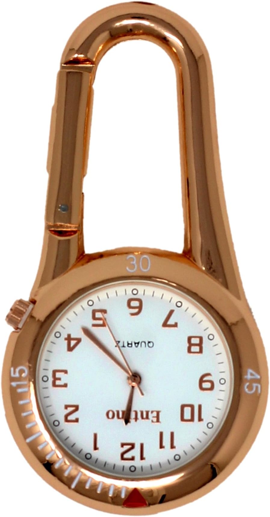 EntinoUnisex Pocket FOB Watch Rose Gold Clip on Carabiner White Face with Rose Gold Numbers Doctors Nurses Analog Display Quartz Movement