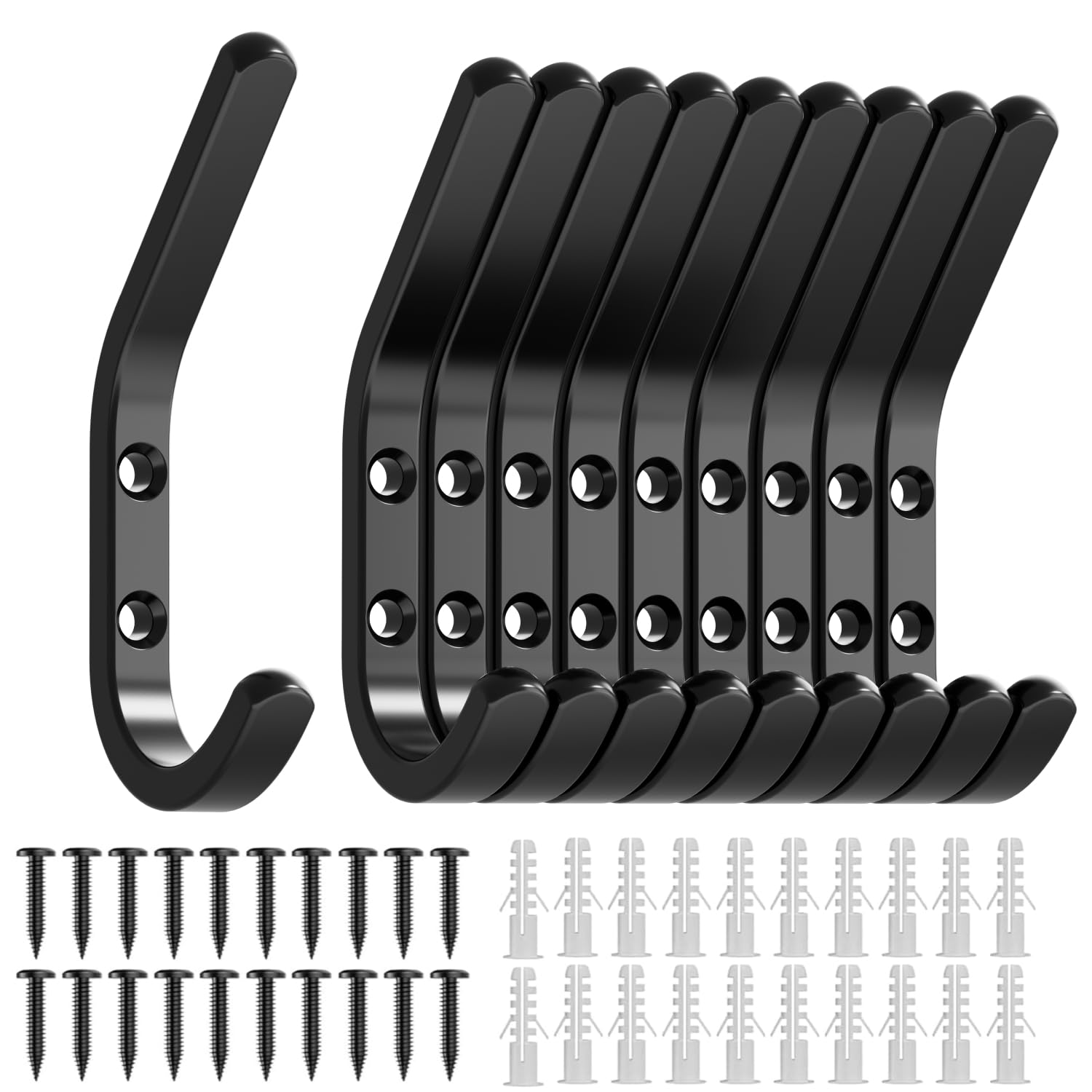 Photo 1 of GWAAZXGZ Wall Hooks for Hanging Coats - 10 Pack Black 3.2'' Double Hook Design, Hat Organizers, Wall Mount Hangers for Bags and Keys, Perfect for Garage, Workshop, Entryway, Closet, and DIY Projects