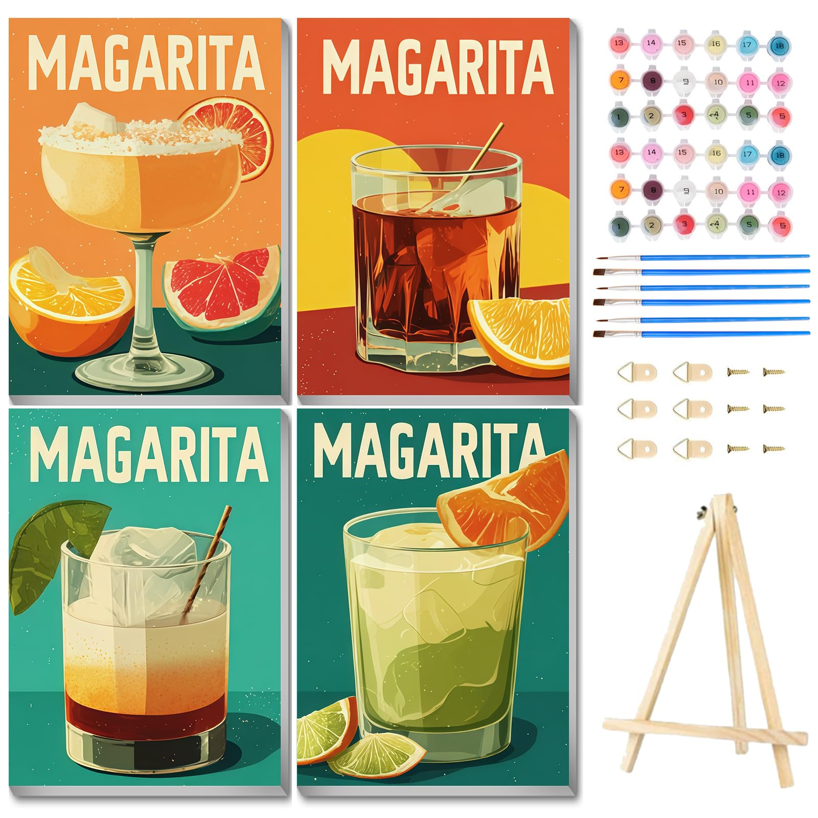 Photo 1 of Aestalrcus 4 Pack Framed Paint by Numbers Kit for Adults, Cocktails Adult Paint by Number Kits on Canvas Framed, DIY Acrylic Oil Painting by Numbers for Adults for Gift Home Decor 10x12 inch