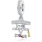 QeenseKc Graduation 2024 Gift Charm Bachelor's Hat Scroll Bead for Pandora Bracelet Necklace