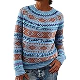 Akivide Womens Pullover Vintage Sweaters Fall Winter Casual Loose Long Sleeve Knitted Sweaters Tops