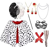 Minggo 10pcs Halloween Costume for Women 2025 Dalmatian Shawl Dress Up Cosplay Black White Coat with Wig Accessories for Adult