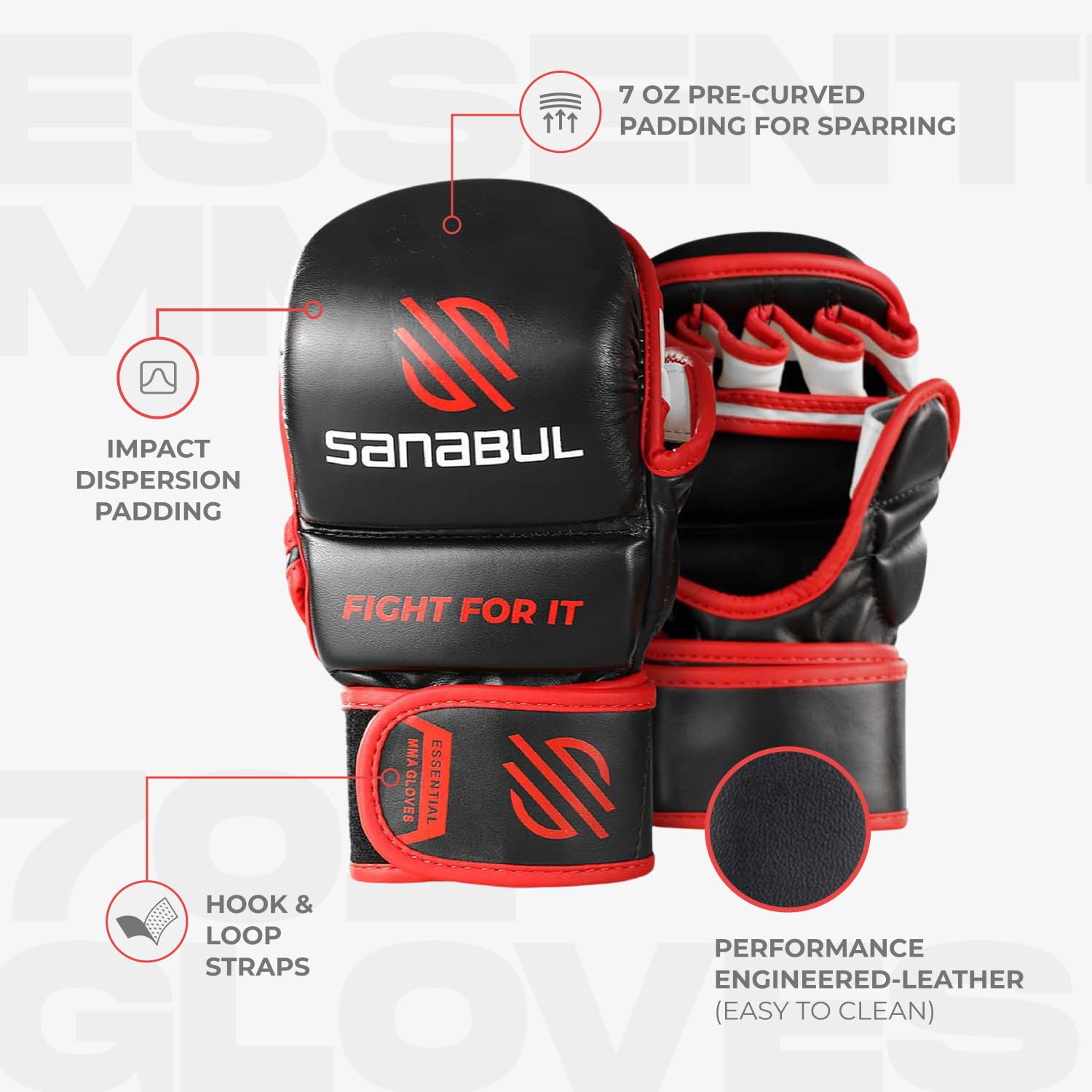 Sanabul Essential 7oz MMA Gloves for Men & Women, Hybrid MMA Martial Arts, Sparring Grappling Training, Padded Kick Boxing Gloves