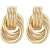 shinelab Chunky Knot Link Earrings for Women Circle Statement Drop Dangle Classic Earrings Studs Fashion Jewelry Trendy
