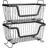 LOTTS Stackable wire basket for pantry, Metal Pantry basket, Storage Organizer Bin with Handles, Fruit basket for Kitchen Cabinets, Pantry, Closets, Bedrooms, Bathrooms (12.6&times;6.5&times;7.6")- 2 Pack