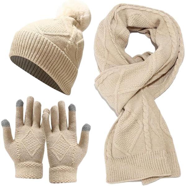 Womens Satin Lined Beanie Scarf Gloves Set, Silk Lined  display picture 3