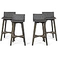 Great Deal Furniture GDFStudio Outdoor Wood & Wicker Barstools (Set of 4), Gray