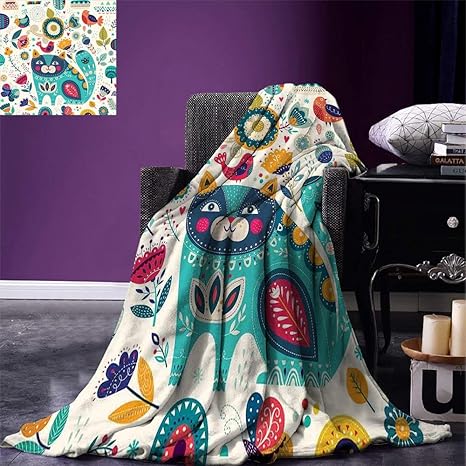 Amazon 猫投げ毛布鳥と猫の姿花の葉の木蝶春の華やかなイラストベッドやソファのマルチのための暖かいマイクロファイバーオールシーズン毛布 1x150 ブランケット 毛布 オンライン通販