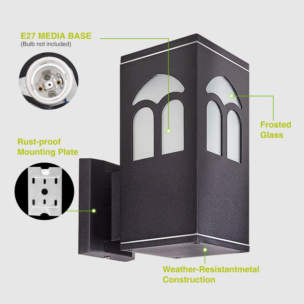 Contemporary 1-Light-Outdoor-Wall-Sconce with Black Finish On Steel with Clear Glass Panel Waterproof Outdoor Porch Light for Porch, Entryway, Patio, Deck, Garden