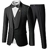 Hihawk Men's Floral Suit Set, 3 Piece Paisley Slim Fit, Jacket Vest and Pants with Bow Tie for Wedding Dinner Prom Party